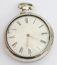 heavy Antique Verge fusee Sterling silver pocket watch pair case 1833 farmers