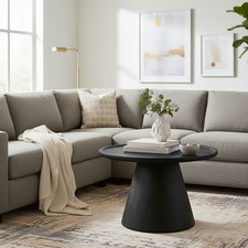 Handcrafted Solid Mango Wood Round Coffee Table – Black Sandblast Finish, Modern