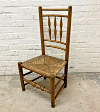 Antique Victorian Beech & Rush Spindle Back Farmhouse Kitchen Chair (Can Deliver