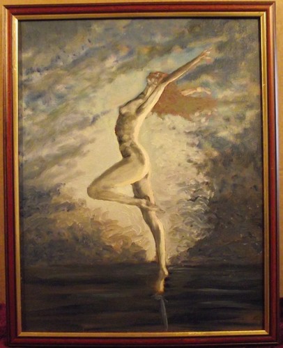 Oil canvas naked lady in - oil,