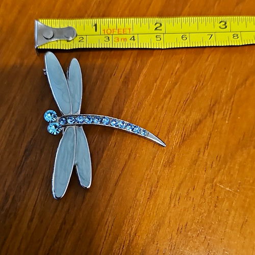 Silver tone enamel - enamel, dragonfly