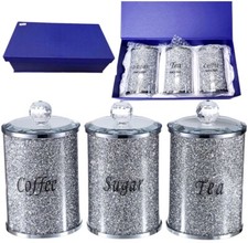 XL Crystal Filled Diamond Crushed Tea Coffee Sugar Canisters Jars Storage 18cm