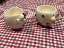 Vintage Pig & Chicken Egg Cups Wobble Head Spring, Hand Painted Designs