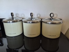 Morphy Richards Cream Storage Tins Metal & Glass Lids 