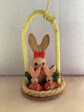 Pretty wooden Easter Bunnies in basket hanging decoration tree Ornament