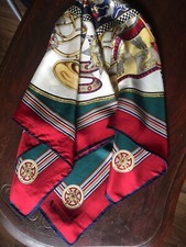 Aquascutum Scarf Silk Printed 100% Silk Hand Rolled Edge Made In Italy Excellent