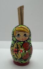 Wooden Russian Doll Hand Painted Toothpick Holder 2.5 inch Sparkles