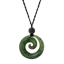 81stgeneration Nephrite Jade Necklace Cord Maori Style Koru Greenstone Pendant