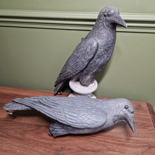 Two Black Crow Raven Decoy Shoot Halloween Bird Hunt Decor Italian Composite