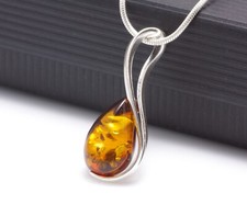 NATURAL BALTIC AMBER Jewellery Gemstone STERLING SILVER 925 PENDANT NECKLACE