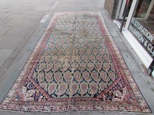 Shabby Chic Worn Traditional Hand Made Oriental Blue Wool Long Carpet 398x177cm