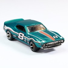 Hot Wheels AMC Javelin AMX 2012 Teal Muscle Car No 8 Racing Stripes Loose
