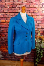 Vintage Original 70s Jacket Blazer Turquoise Stripes Wool Blend Pockets Size 38