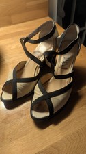 Luc Berjen Beige and Black Crossiver Wedges. Size 38