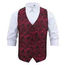 Black & Red Mens Waistcoat Paisley Bohemian Formal Wedding Tuxedo Vest by DQT