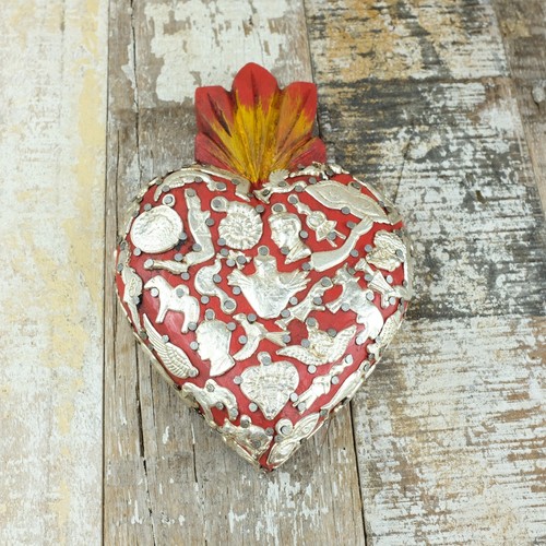 Mexican wooden milagros heart - wooden,