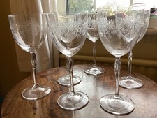 6 Laura Ashley  Etched Wine Glasses With a Twist In The Stem