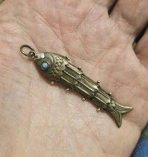 Vintage Silver Articulated Turquoise Fish Pendant Charm 