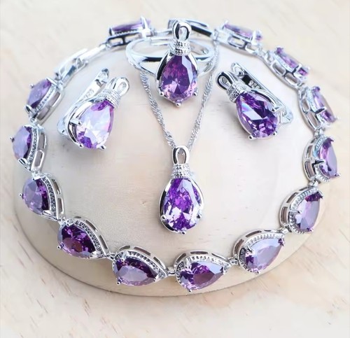 Silver teardrop jewelry set - silver,