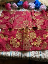 2 Antique Embroidered/Woven Gold Thread Red Damask Fabric Panels