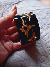 Open Cuff Bangle Bracelet Acrylic Resin 4cm Wide, Diamante, Gold Tone, Chunky  