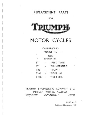 Triumph parts manual - parts, book