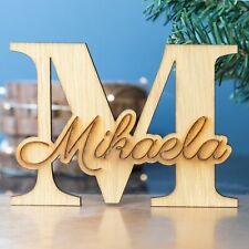 Personalised Monogram Plaque Wooden Name  Kids Gift Home Door Table Sign Ply Oak