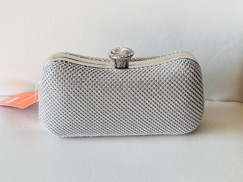 Papaya silver mesh clutch - papaya,