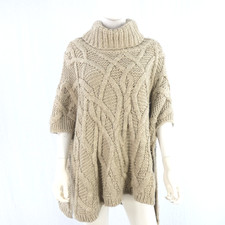 Zara Poncho Cape Jumper Chunky Cable Knit beige Oatmeal Ni Low High Neck size M