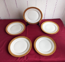 Theodore Haviland Double Gold Inlay Limoges Porcelain 5 Flat Plates