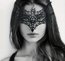 Masquerade Eye Mask Black Lace Gothic Fancy Dress Ladies Hen Party Sexy - Fox