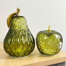 Glass Apple & Pear Ornaments LED Light Up Statues Modern Living Room Home Decor