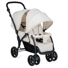 Foldable Double Seat Baby Stroller w/Push Handle and Footrest-Beige
