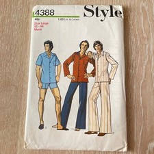 Vintage Style 4388 Men’s Pyjamas Jacket Trousers Shorts PJs 1970s Sewing Pattern