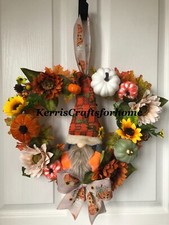 CHANGING SEASONS Handmade Autumn themed white wicker heart door wreath with LEDs