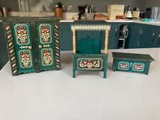 Rare vintage Dora Kuhn dolls house hand painted 3 piece bedroom furniture set