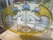 Antique Art Nouveau Stained Glass Window Panel : Hand Painted OLS4