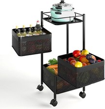 4 Tier Rotating Storage Trolley Utility Vegetable Shelf Rack for Kitchen Black