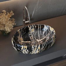 Bathroom Vanity Wash Basin Sink Countertop Oval Curve Black Marble Effect Modern