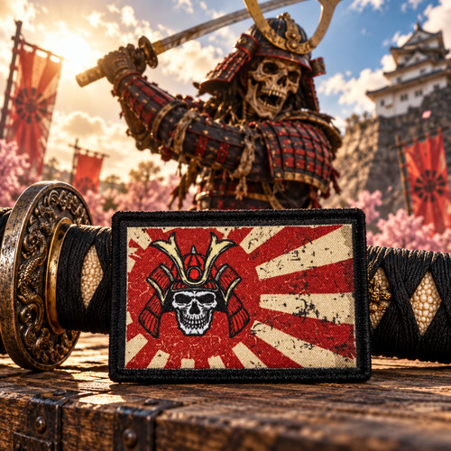 Samurai skull rising sun - rising, flag