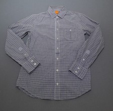 Hugo Boss Orange Shirt mens Medium white blue Check long sleeved 