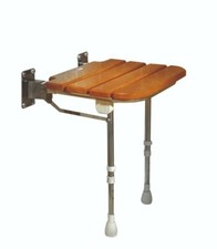 AKW Wooden Slatted Fold Up Shower Bath Seat Chair with Adjustable Support Leg