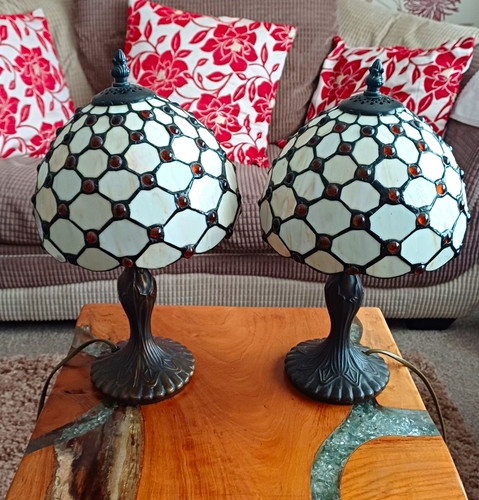 Pair tiffany style stained - tiffany,