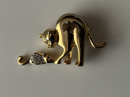 Cat and mouse brooch - cat,