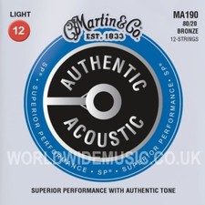 Martin MA190 Acoustic Guitar Strings  Bronze  Light Gauge  12 STRING SET 12 - 54