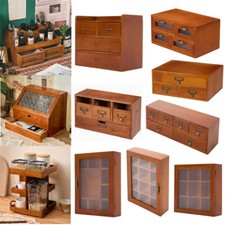 Vintage Desktop Cupboard Small Wooden Storage Cabinet Rustic Display Shelf Unit
