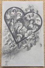 Edwardian Glamour Women Actresses in Heart Cameo, Four Leaf Clover, Postcard