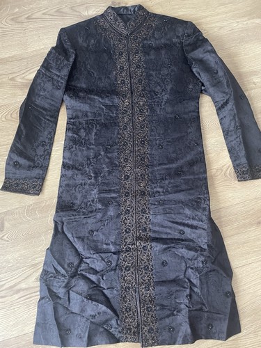 Men black embroidered silk - black,