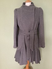 Coast Grey Wool Blend Belted Ruffle Hem Coat Size 12 BNWOTS