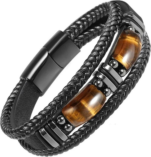 Men black leather tiger eye - men's,